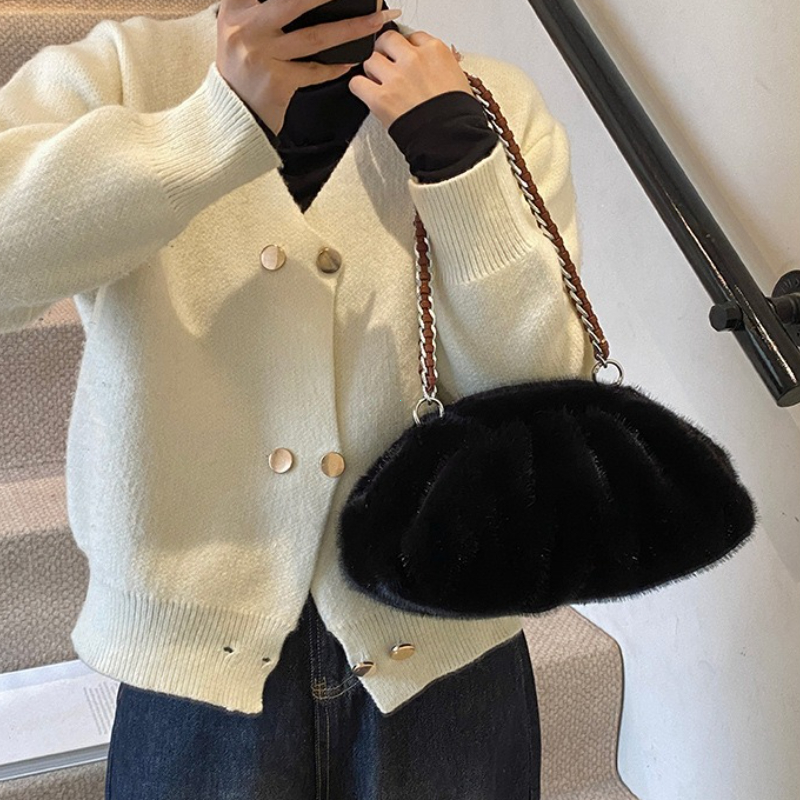 Luxury Faux Fur Shoulder Bag Soft Plush Hobo Winter Designer Tote