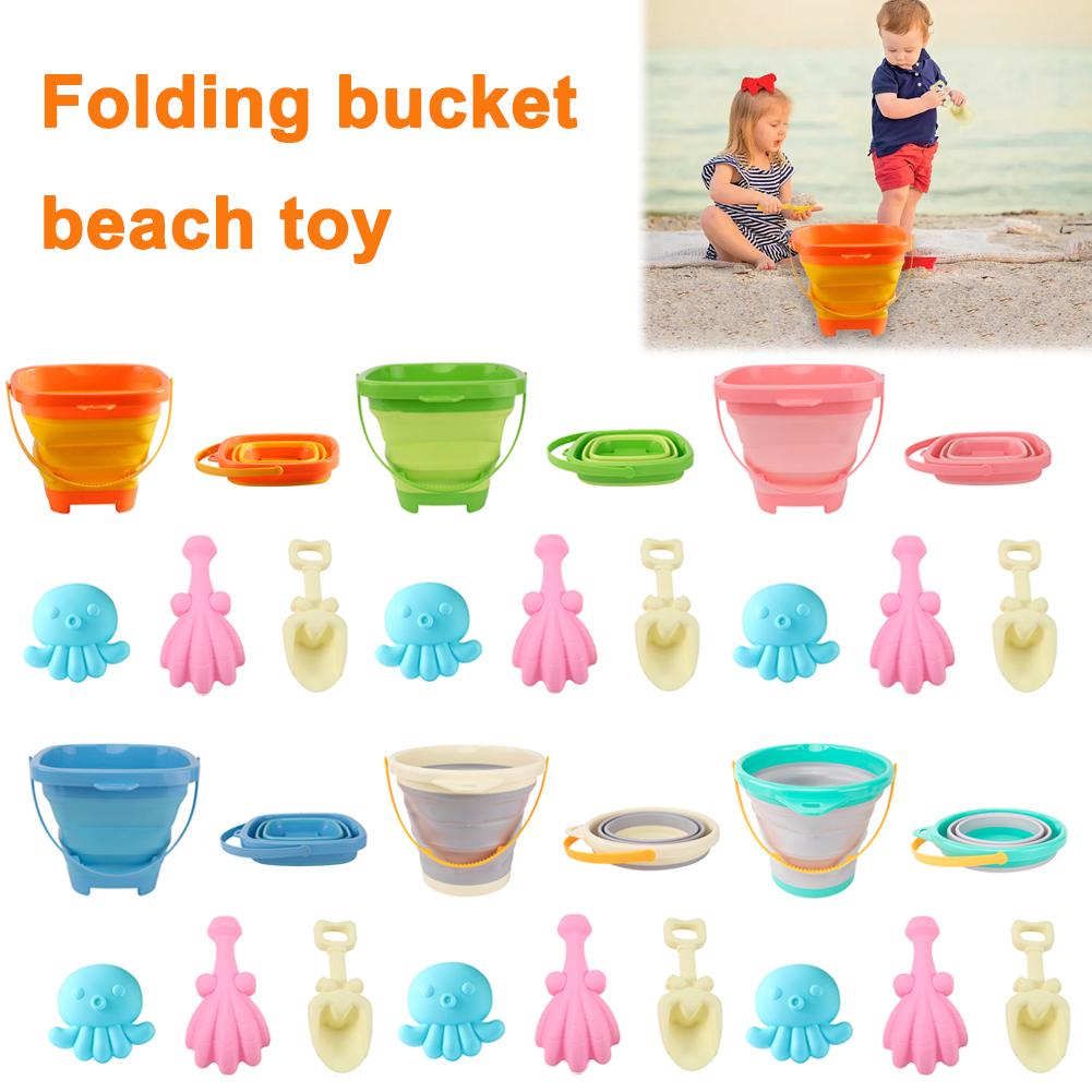 Foldable Kids Beach Bucket Set Travel Sand Toy Kit with Shovel