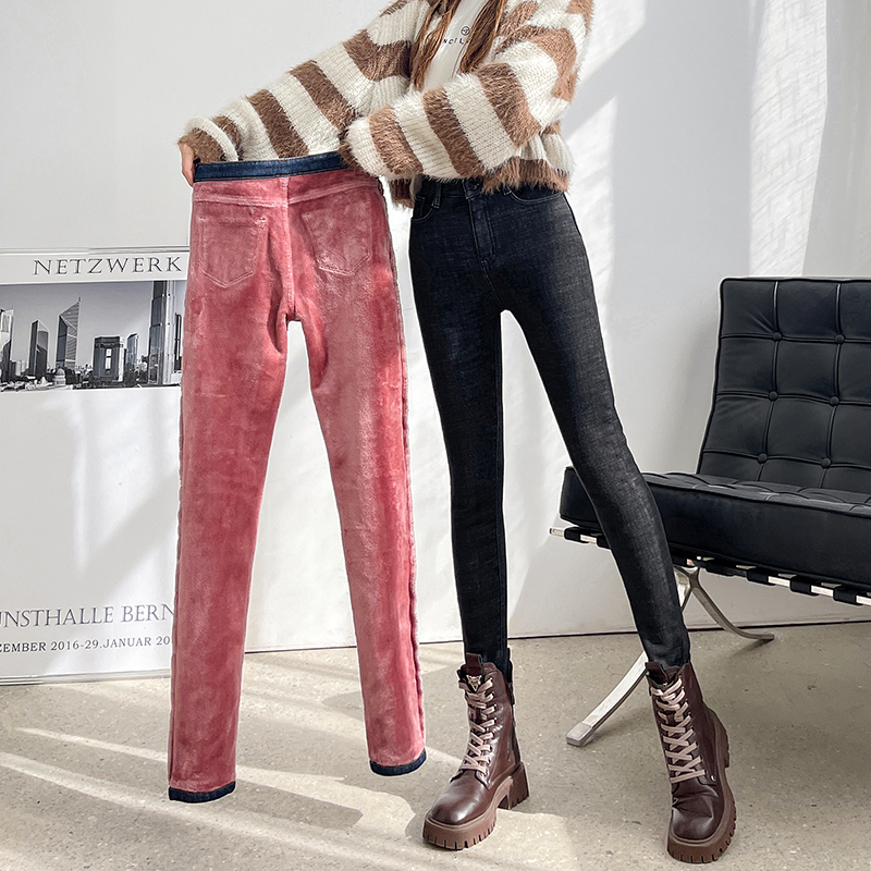 New Women Thermal Stretch Jeans, Winter Warm Fleece Lined Denim Pants, Slim Fit Stretchy Leggings