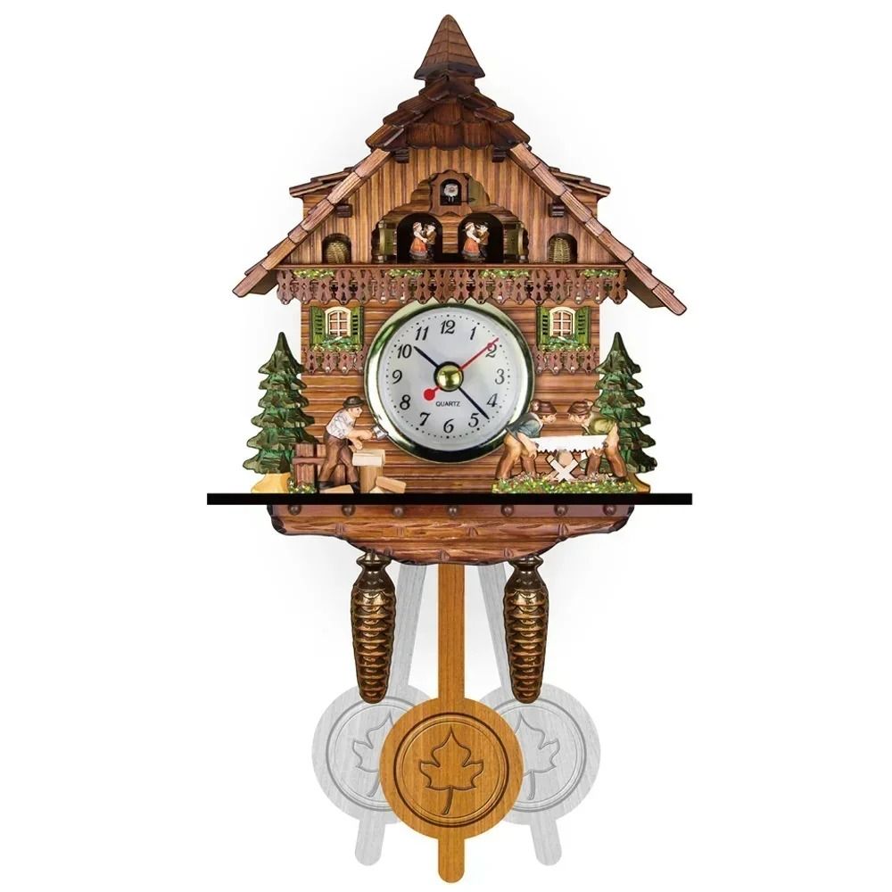 Wooden Cuckoo Wall Clock with Bird Alarm and Silent Quartz Movement