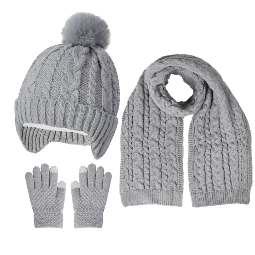 Knitted Thickened Warm Single Set, Girl And Boy Hat Scarf And Glove Set, Stretch Fit Lightweight Winter