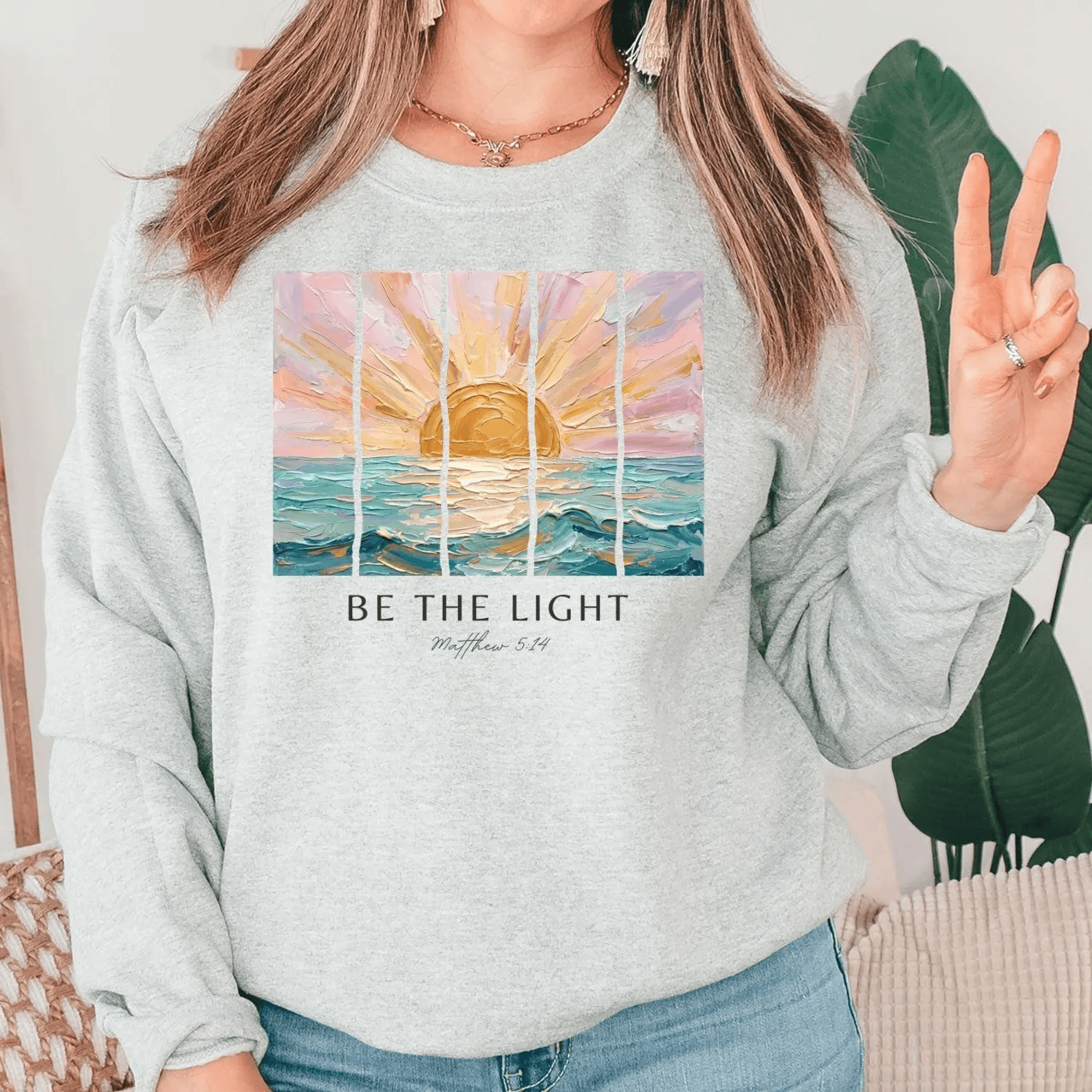 Be The Light Sweatshirt | Christian Matthew Bible Verse Crewneck | Inspirational Faith Sweatshirt
