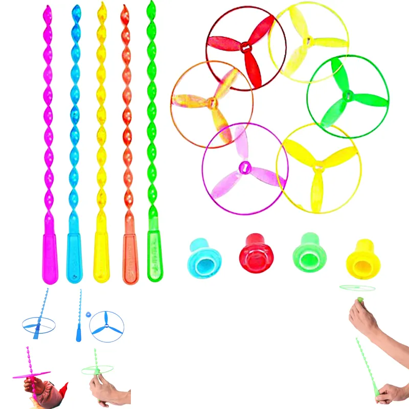 Kids Flying Helicopter Toy Hand Powered Bamboo Dragonfly Spinner