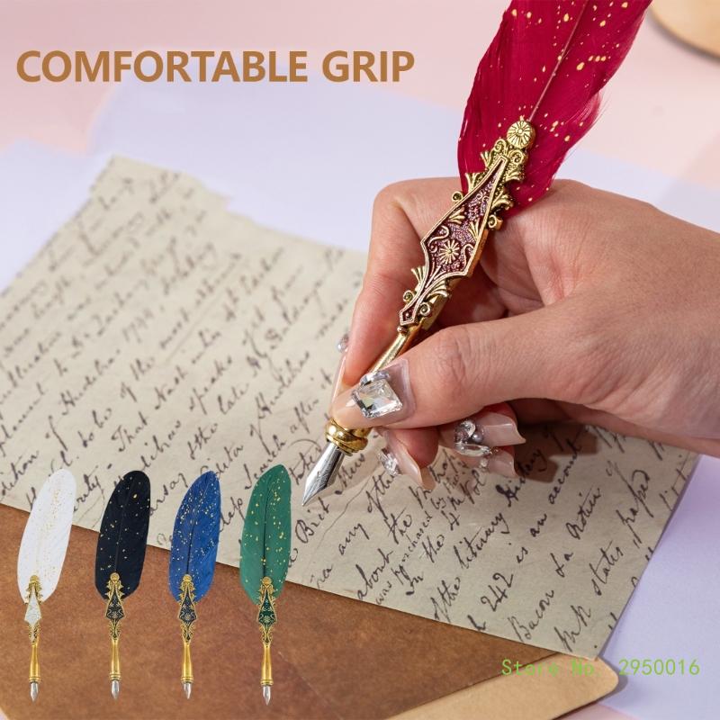 Vintage Feather Calligraphy Pen Set with Nibs for Elegant Writing and Art