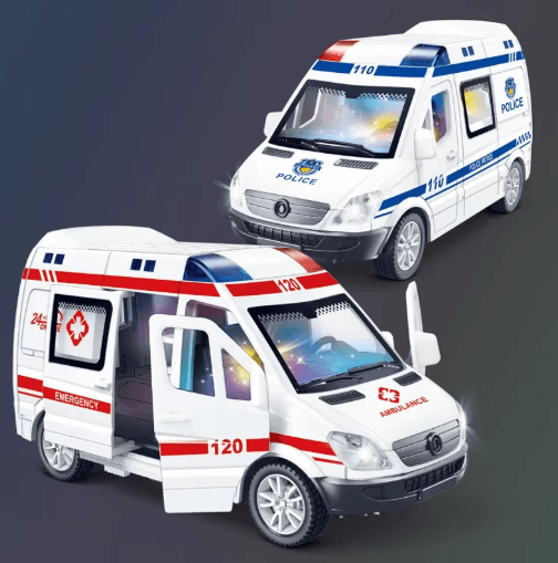 Diecast Emergency Vehicle Toy Set Sound and Light Police Ambulance & Fire Truck Models