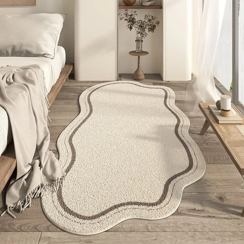 Cream Irregular Area Rug Soft Minimalist Floor Carpet Non Slip Bedroom and Living Room Decor