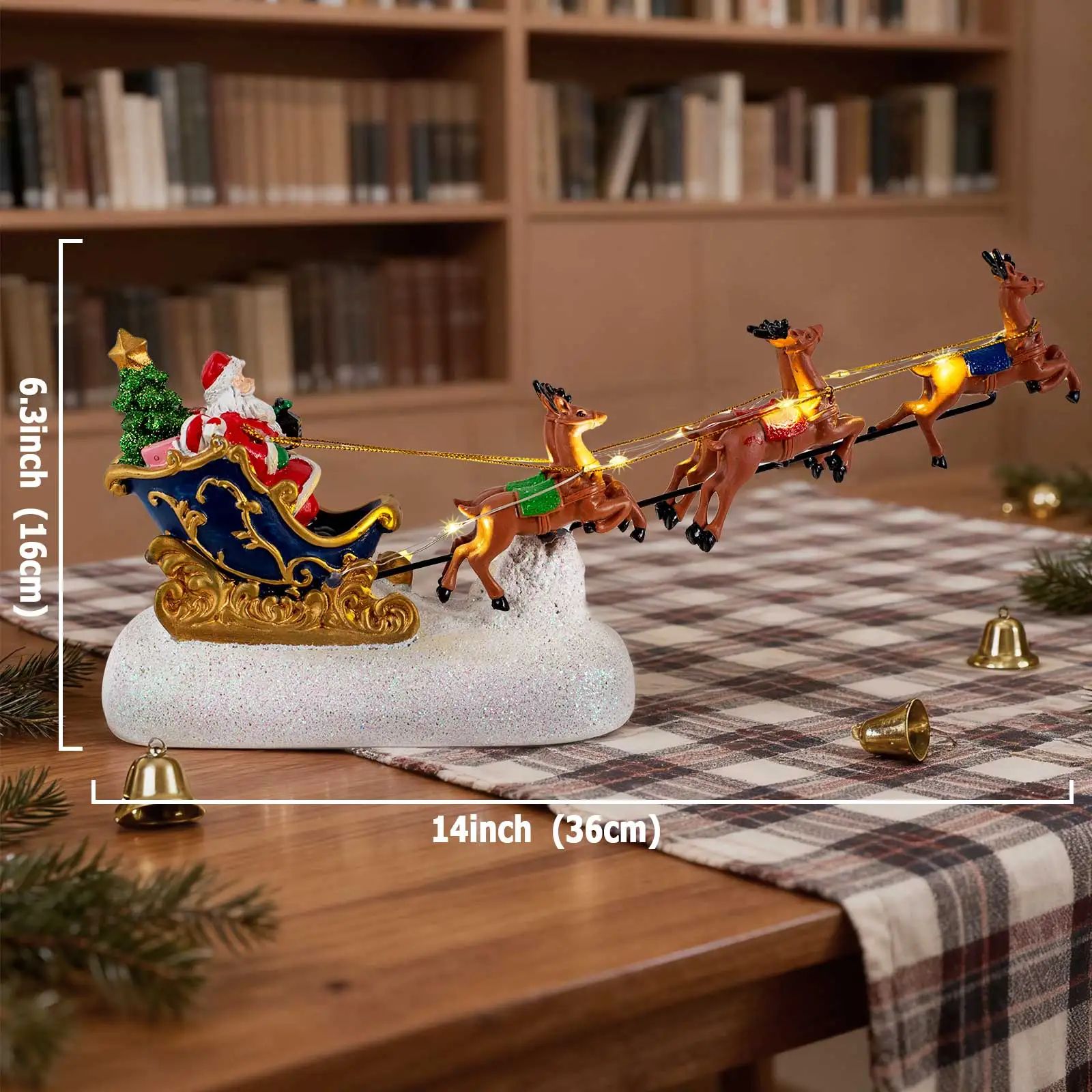 Santas Illuminated Sleigh & Reindeer Holiday Village Centerpiece