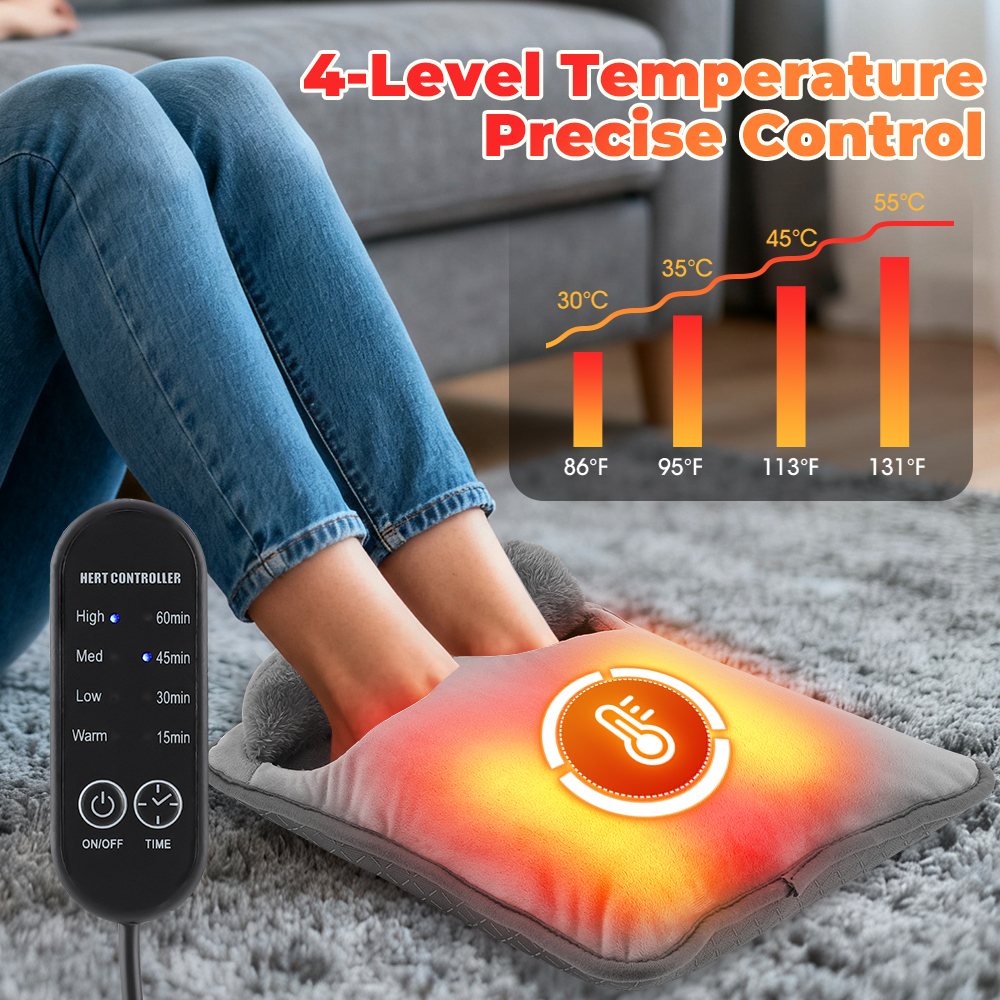 USB Washable Electric Foot Heating Pad, Portable Soft Plush Feet Warmer Heater, Foot Warming Mat