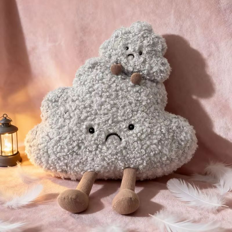 Kawaii Soft Sad Cloud Plush Toy 6.3in Gray Cloud Throw Pillow Plush Doll Gift