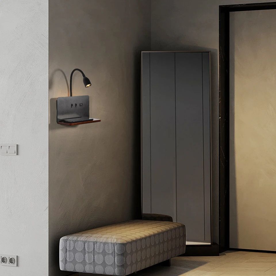 360° Rotatable USB And Wireless Charging LED Wall Lamp
