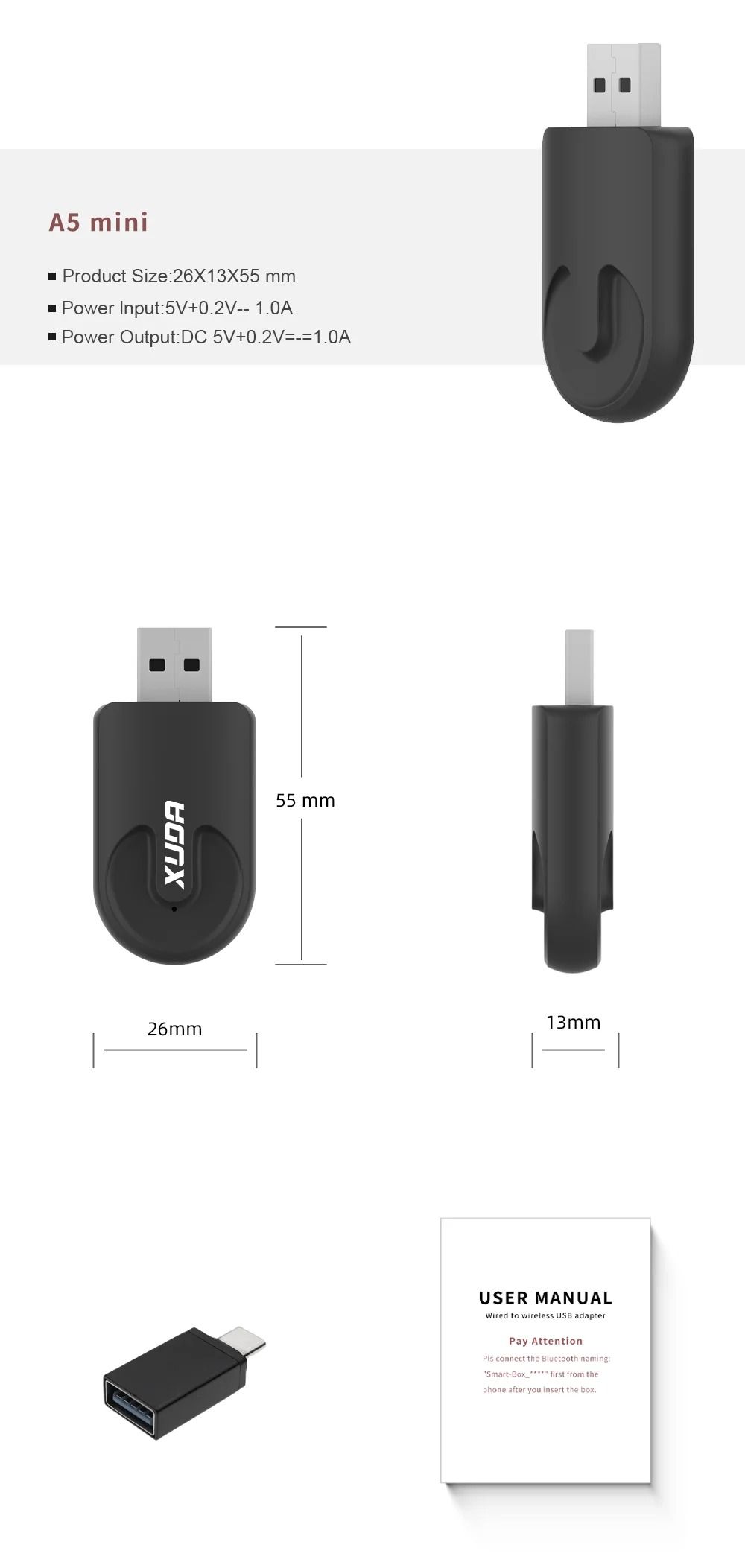 XUDA Wireless CarPlay Android Auto Adapter Plug and Play Mini Box