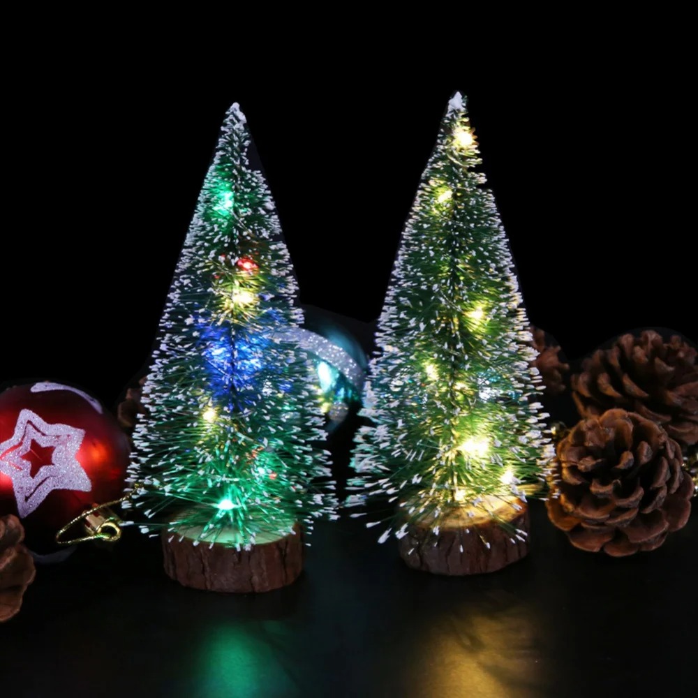 Mini LED Christmas Tree Decoration with Green Cedar and Pine Needles