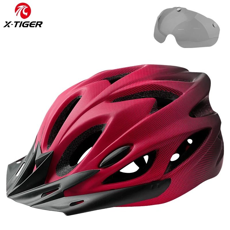 X TIGER Cycling Helmet with LED Light Ultralight MTB Bike Helmet with Goggles Visor