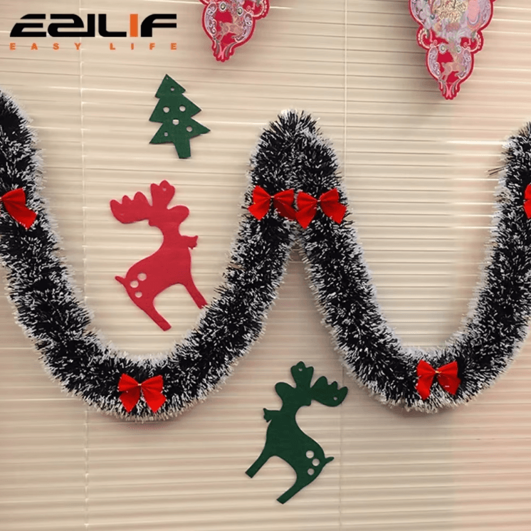 Christmas Tinsel Garland with LED Lights – 2M Metallic Hanging Decor