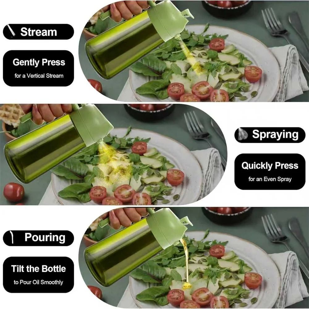 470ml Professional 2-in-1 Oil Sprayer & Dispenser – Thick Glass Olive Oil Bottle with Stickers