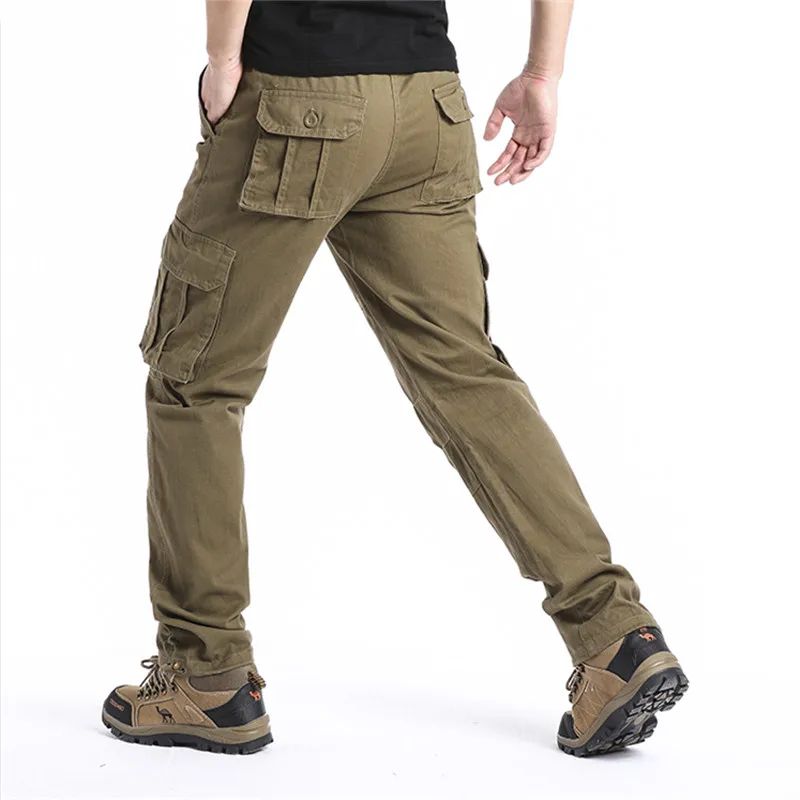 Men's Cotton Tactical Cargo Jogger Pants – Loose Fit Elastic Waist Outdoor Work & Sports Overalls with Large Pockets