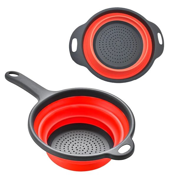 Foldable Silicone Colander Set – Collapsible Fruit & Vegetable Strainers with Handles (2-Pack)