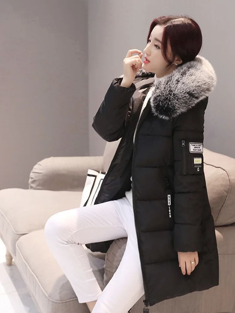 Womens Winter Fur Collar Hooded Parka Jacket