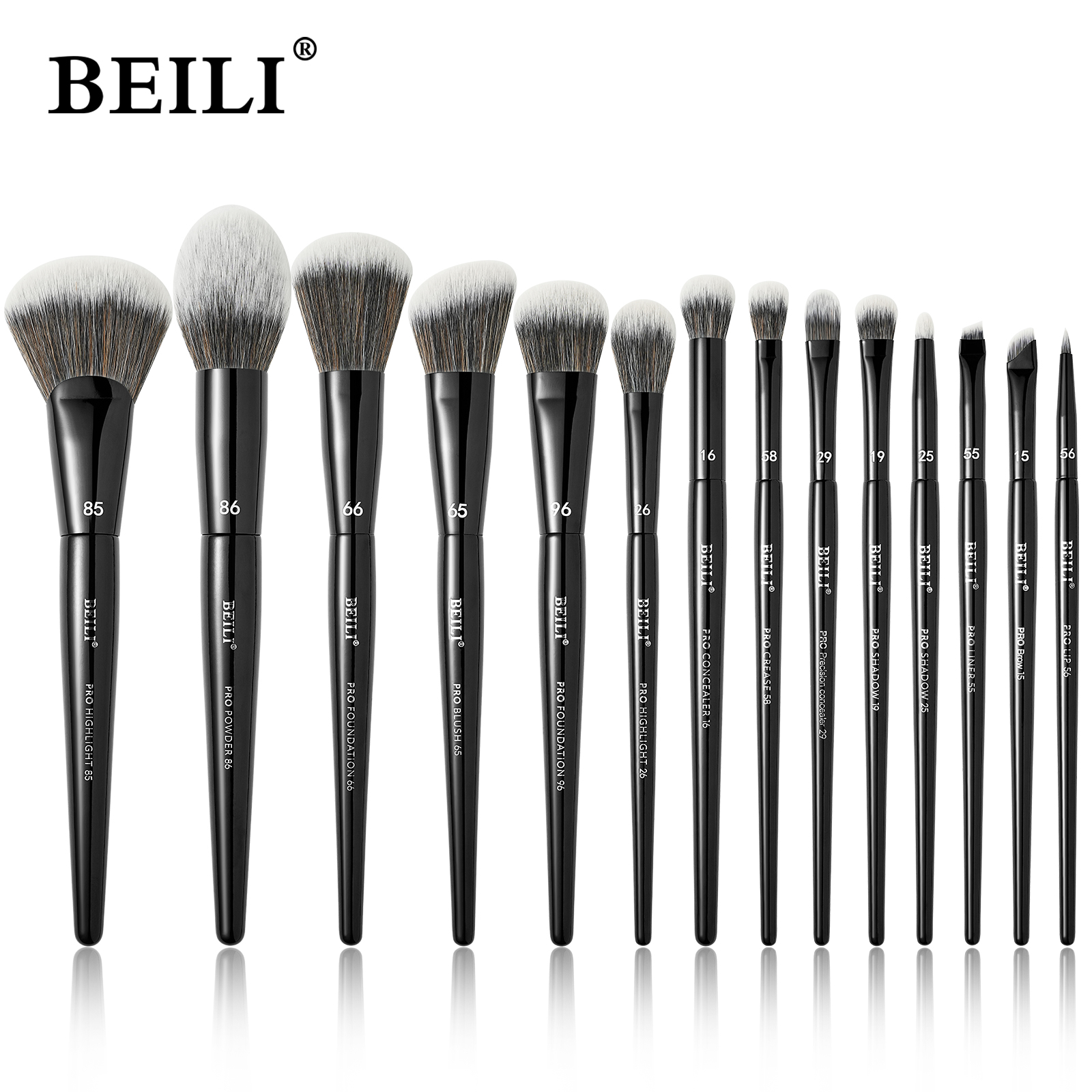 Black Makeup Brush Set Vegan Pro, Powder Foundation Eyeshadow Blush Highlighter, Concealer Eyebrow Brushes Kit