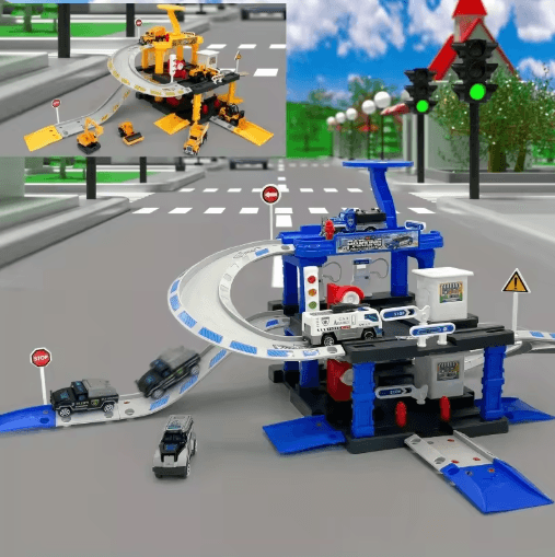 Interactive City Car Track Set with Parking Lot Road Play System