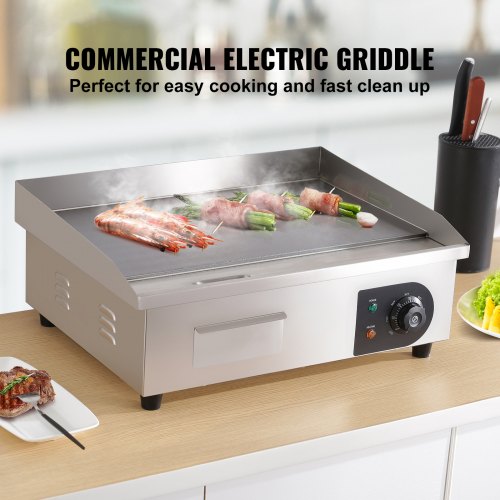 Commercial Electric Griddle Flat Top Grill with Adjustable Temperature Stainless Steel Countertop BBQ Plate