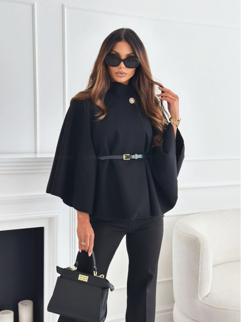 Elegant Womens Tweed Poncho Coat, Batwing Sleeves, Single Buckle, Thick Warm Winter Outwear, Loose Fit