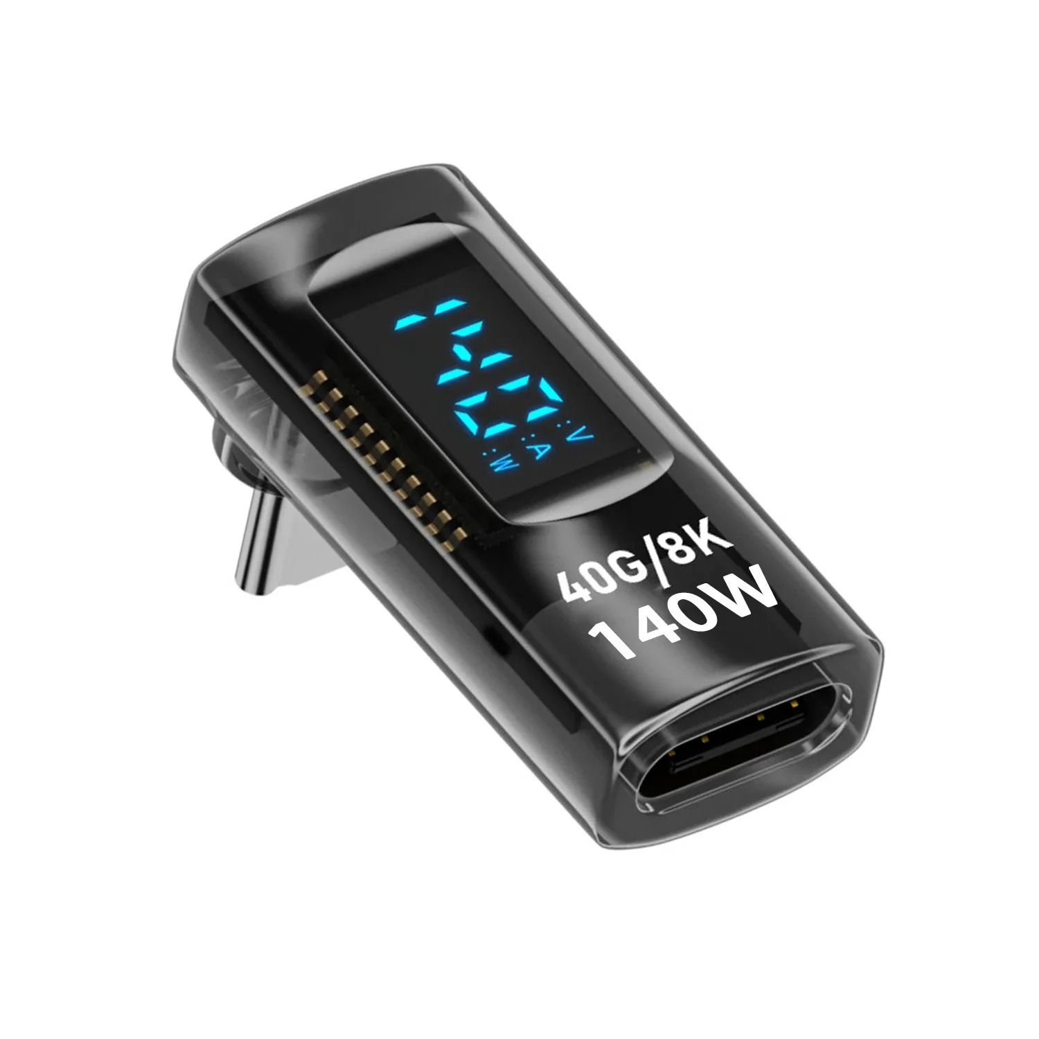 USB C Right Angle Adapter 40Gbps 140W Fast Charging Converter with Digital Display