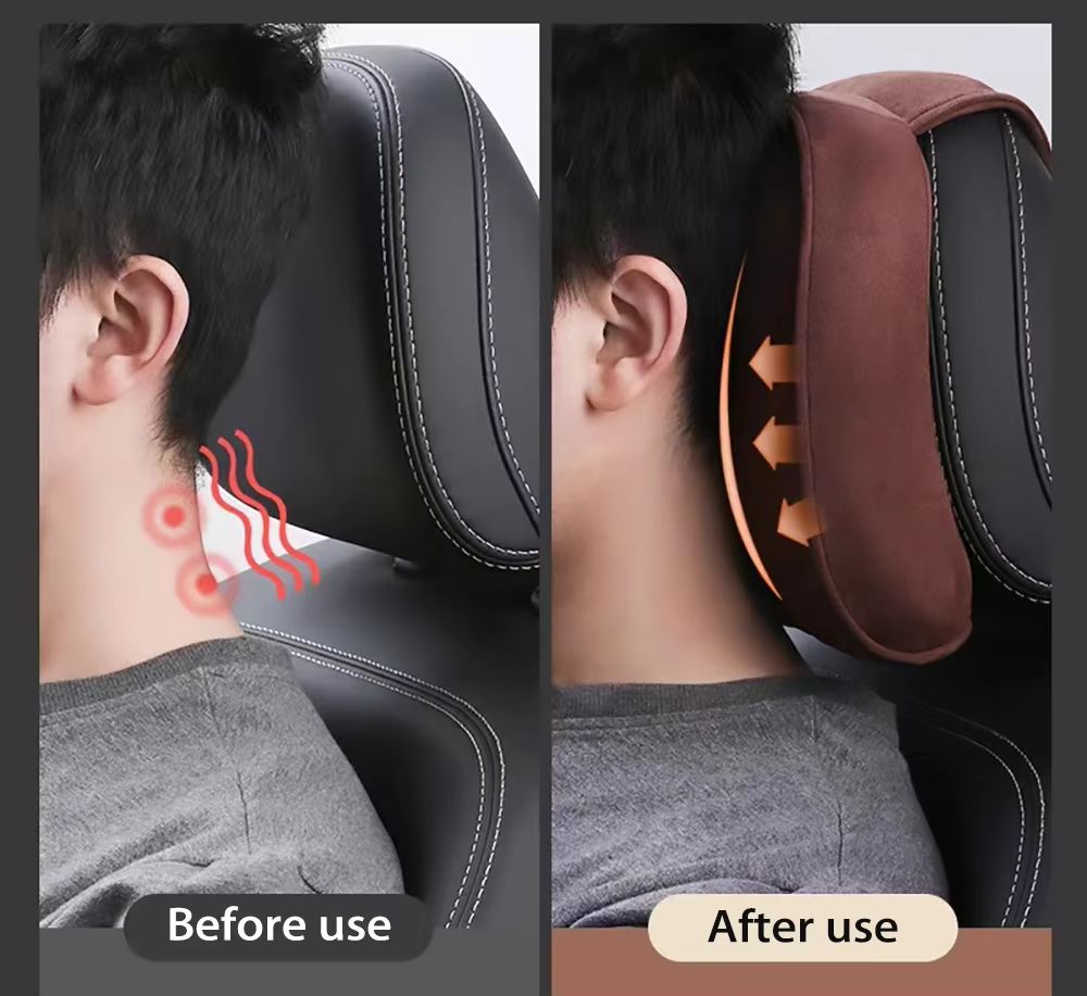 Suede Memory-Foam Car Headrest Pillow & Neck Support Cushion