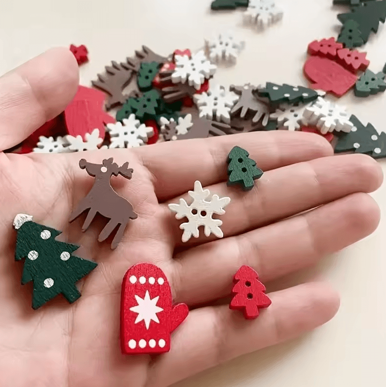 Christmas Wooden Buttons – Decorative Wooden Craft Shapes for DIY Projects