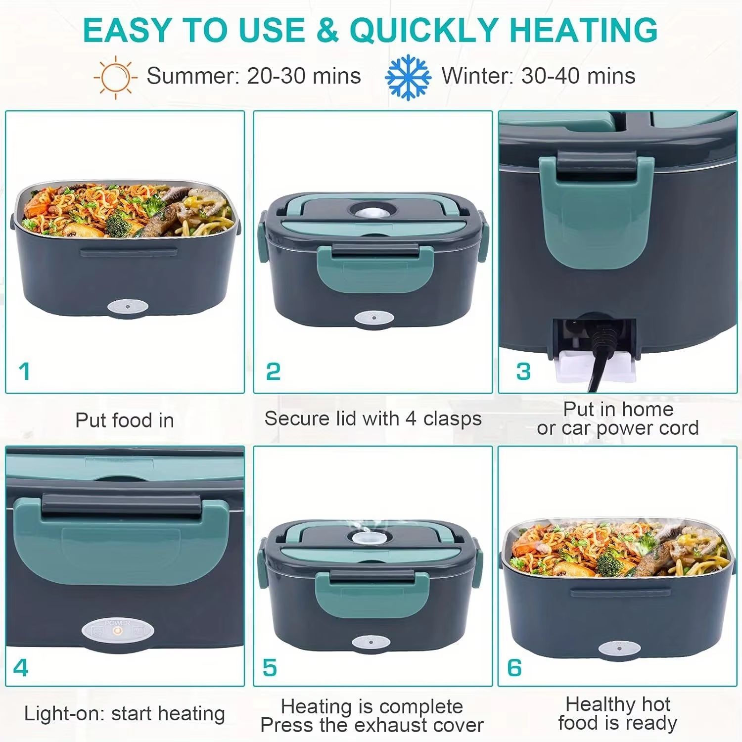50.72 fl oz Electric Lunch Box Warmer 60W Leak Proof Portable Food Warmer for Car, Truck, and Home