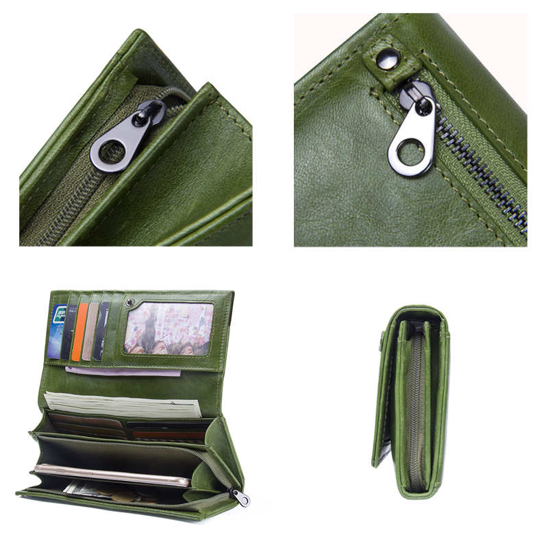 Genuine Leather Women Wallets by Contact's, Female Long Clutch Wallet, Large Capacity Phone Purse Photo Holder