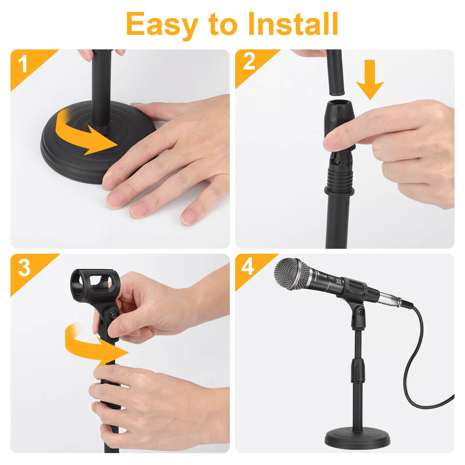 Adjustable Lifting Desktop Microphone Stand Mini Weighted Round Base with Mic Clip Holder