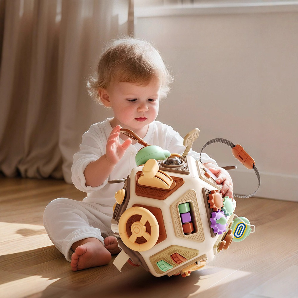 Montessori Baby Busy Board Cube Sensory Toys Toddler Educational Travel Lock Box for Fine Motor Skill Development