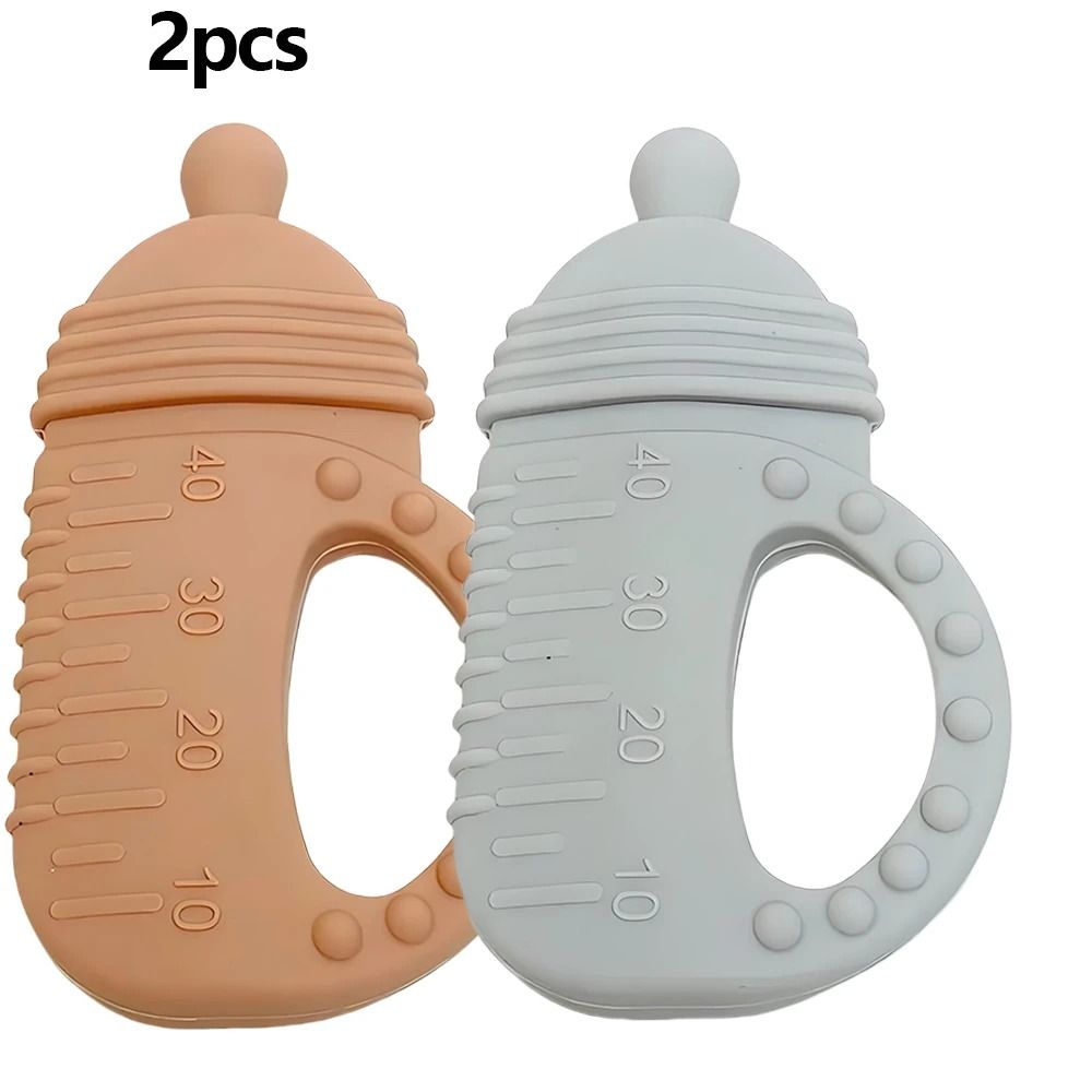Silicone Baby Bottle Teether – Food-Grade Molar Toy with Easy-Grip Handle