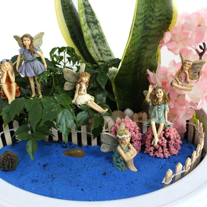 6PCS Mini Fairy Garden Stake Figurines Outdoor Lawn and Pot Decor Set