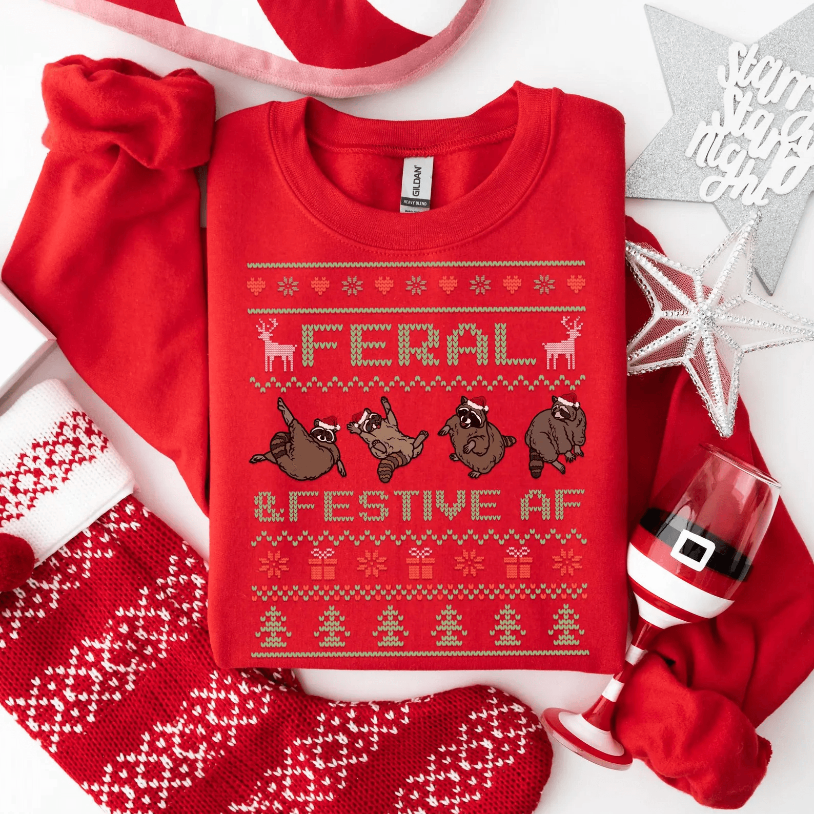 Funny Christmas Raccoon Sweatshirt Cute Ugly Christmas Sweater Festive Holiday Shirt