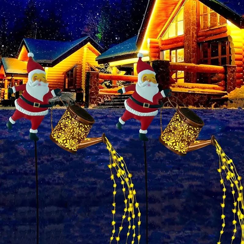 Hanging LED Santa Claus Watering Can Solar Snowman Kettle Outdoor Garden Lights Solar Light for Yard Lawn Christmas