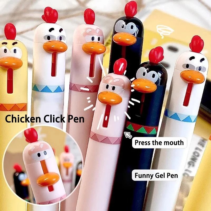 Funny Chicken Click Gel Pen – 0.5mm Fast-Drying Stress Relief Toy & Cute Korean Stationery for School