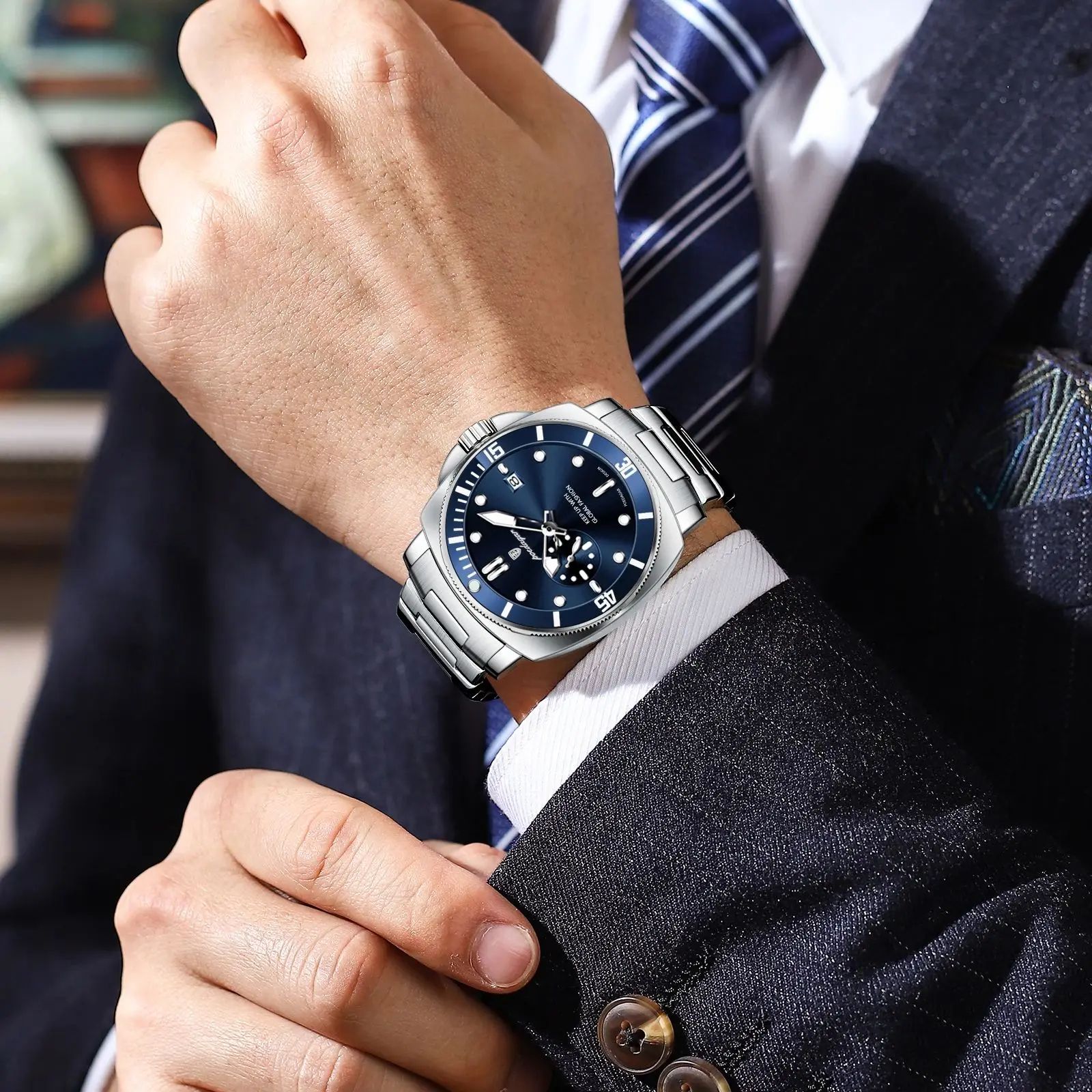 POEDAGAR Luxury Waterproof Men's Quartz Watch with Luminous Date & Dual Time