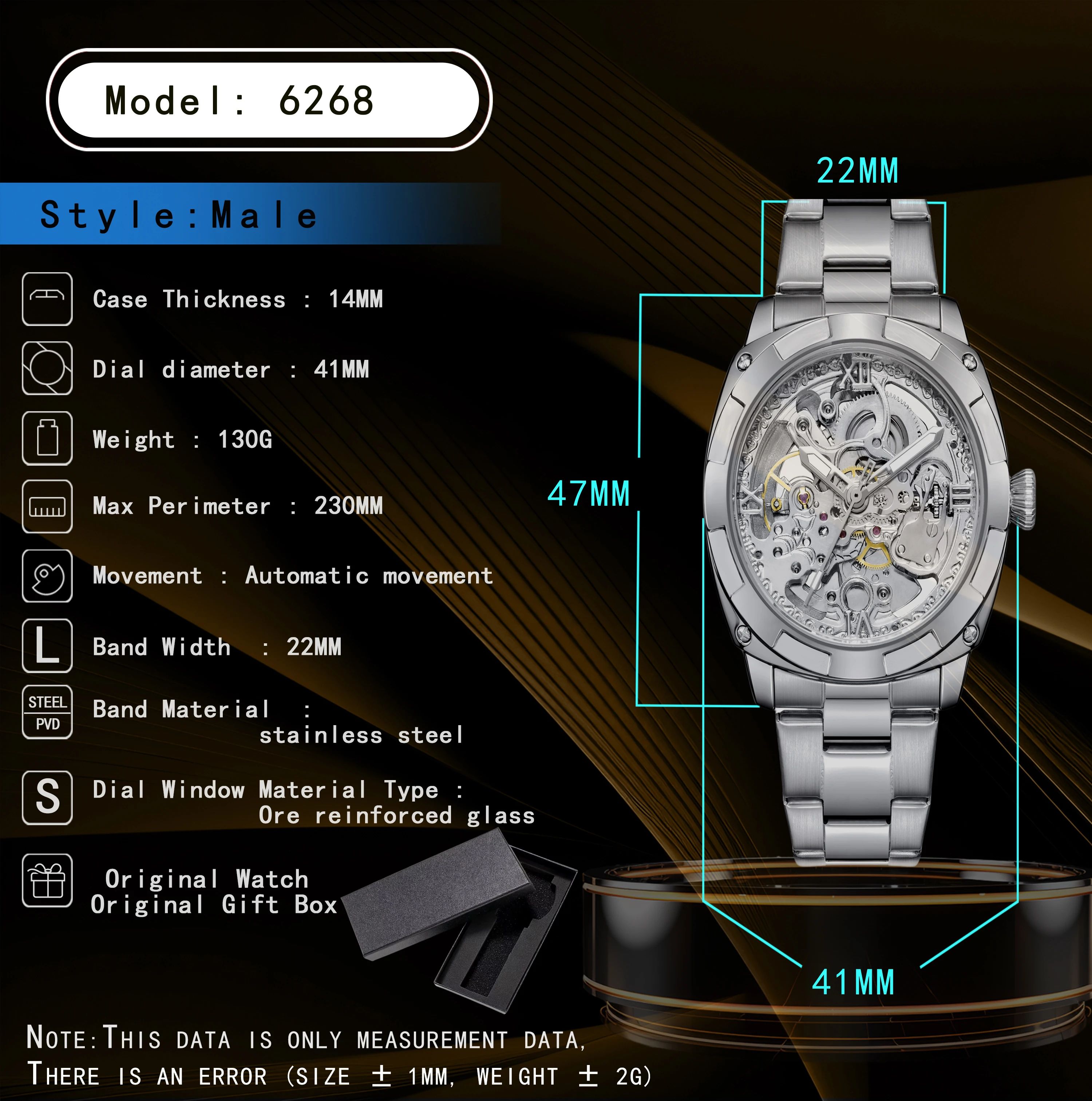 Luxury Skeleton Automatic Men's Tonneau Watch – Waterproof Stainless Steel