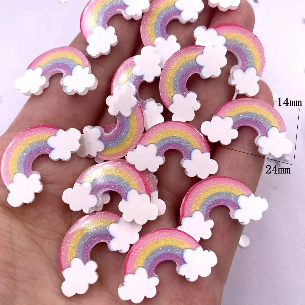 20-Piece Glitter Rainbow Cloud Flatback Charms for Scrapbook Embellishments and DIY Crafts