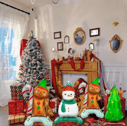 Gingerbread Man Christmas Foil Balloon Set with Green Hat (2PCS)