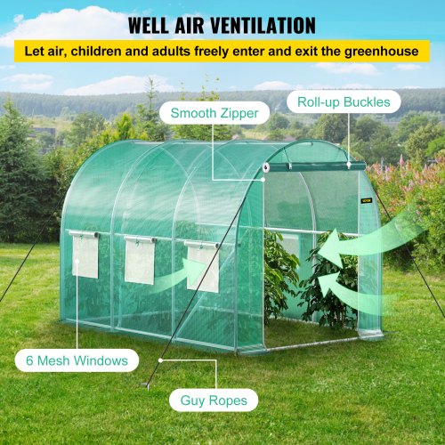 Walk-In Greenhouse 9.8 x 6.6 x 6.6 ft, Waterproof PE Cover, Sturdy Galvanized Frame & 6 Mesh Windows