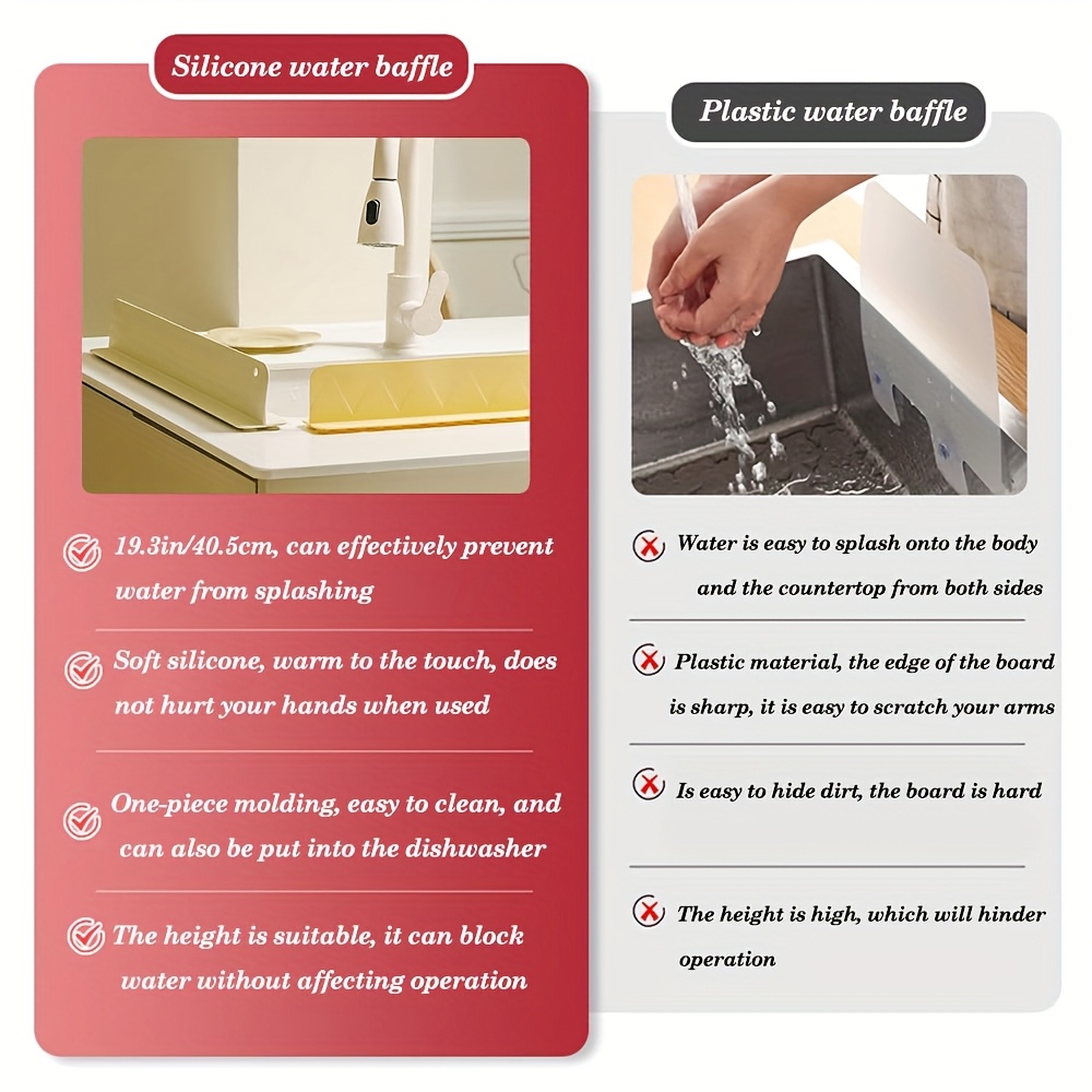 Silicone Sink Splash Guard, Waterproof Kitchen Baffle, Protects Clothes from Splashing Water When Washing Dishes and Veg