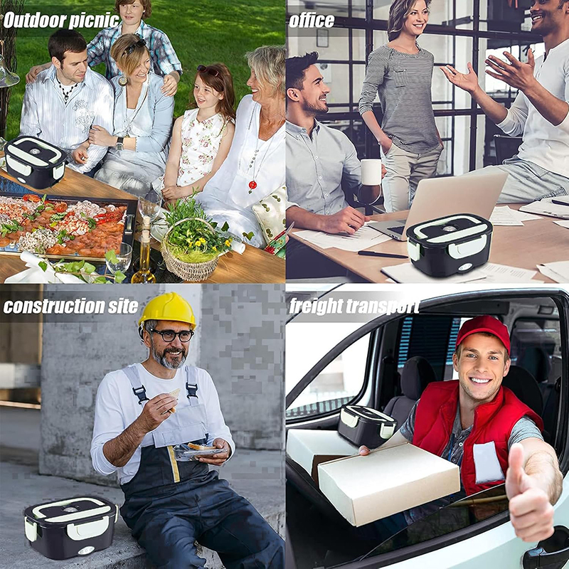 Electric Heating Lunch Box, Stainless Steel Food Warmer Container, Car Truck Office Heater, Black Set