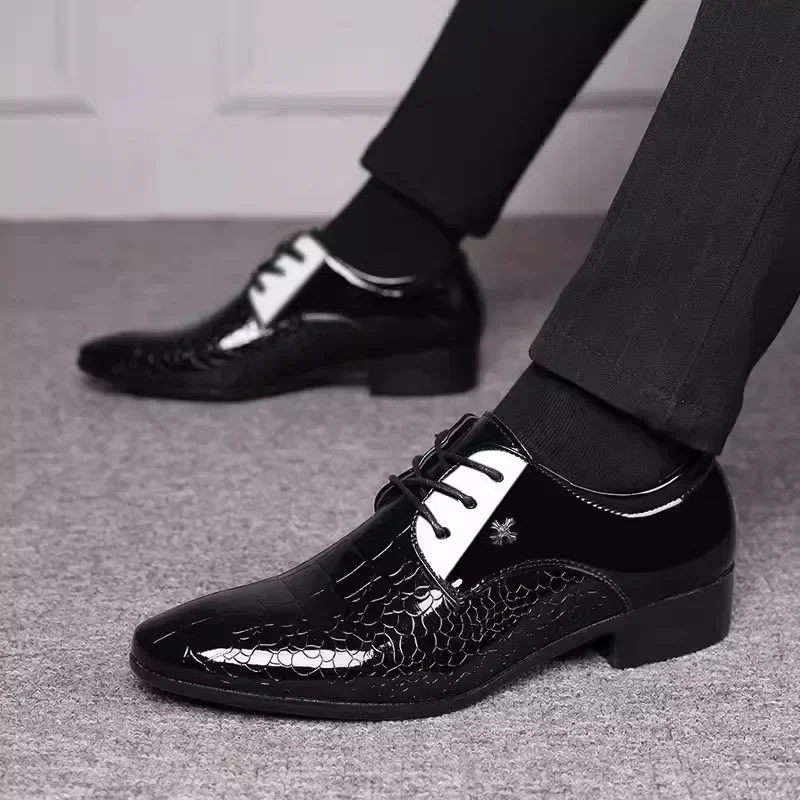 Luxury Patent Leather Wedding Shoes for Men, Classic Italian Oxford Derbies, Pointed Toe Dress Plus Size Formal Shoes