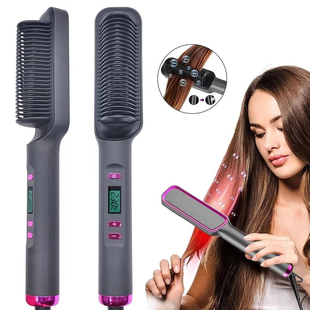Electric Hot Comb Straightening Brush with Negative Ion Technology and Anti-Scald Design
