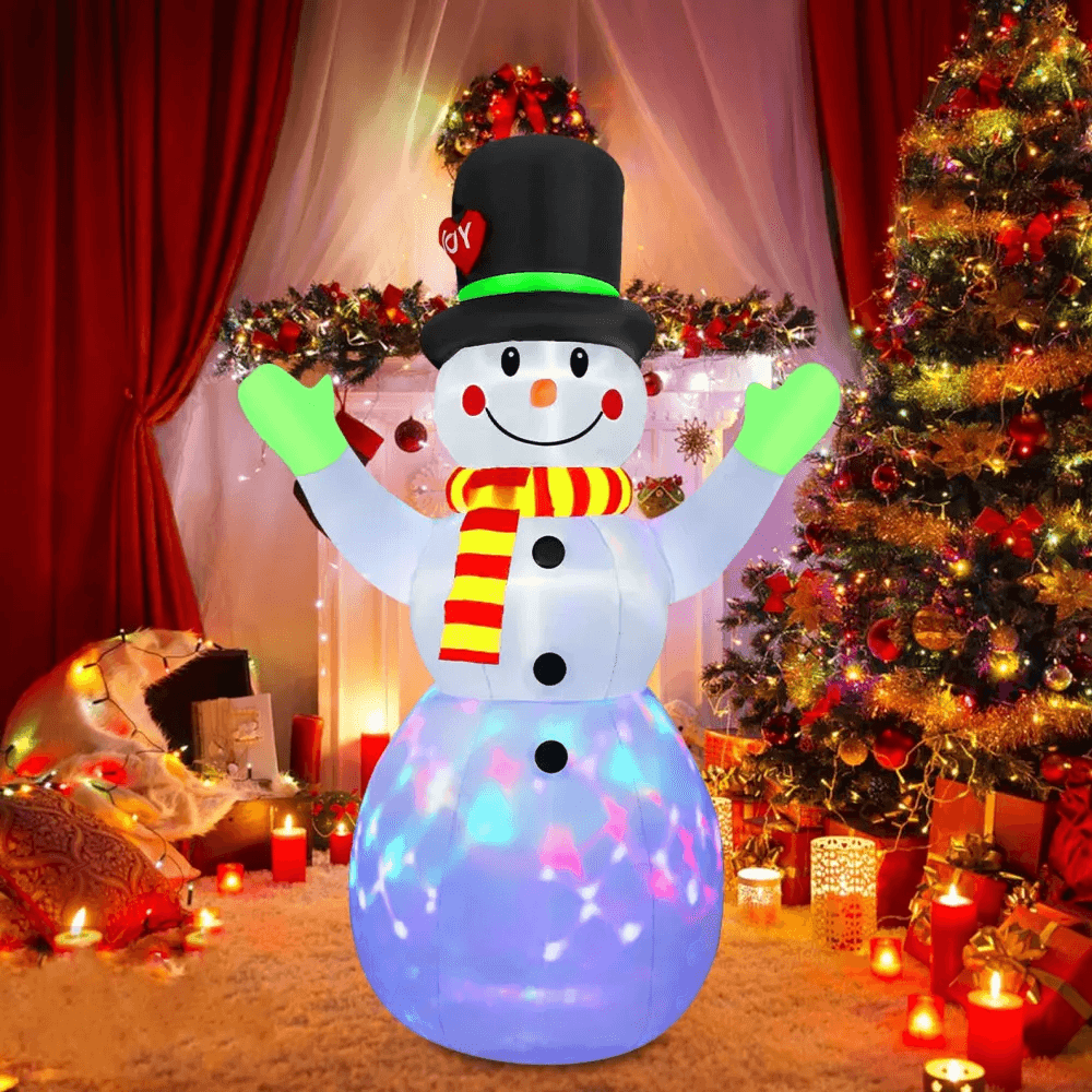 Christmas Snowman Inflatable Model, LED Light Green Glove Holiday Decor, Xmas Stake Props Toys for Outdoor Display