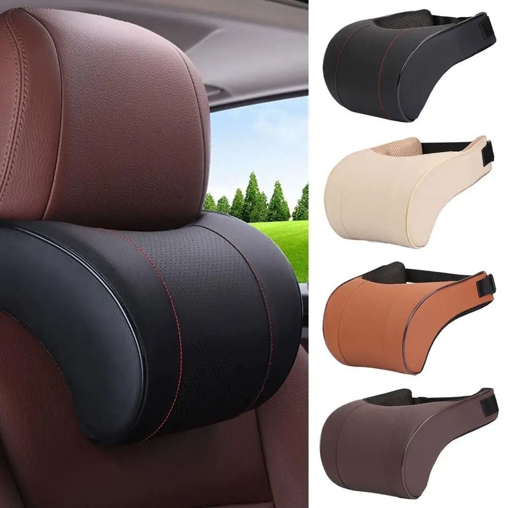 Ergonomic Leather Car Headrest Neck Pillow with Memory Cotton Support