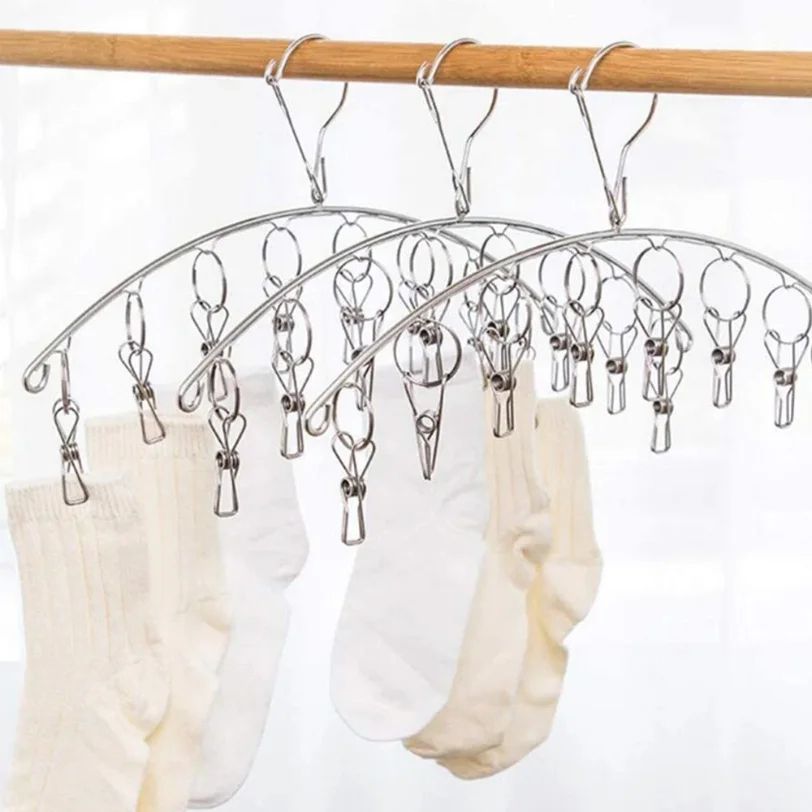 Foldable Clothes Drying Hanger with Multi Clips